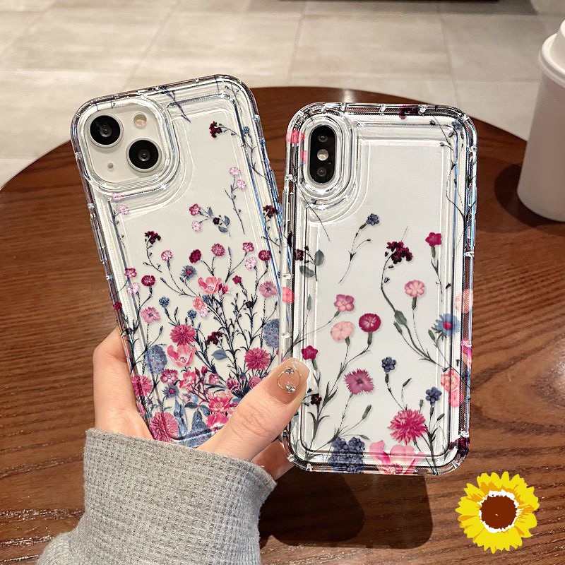 ถุงลมนิรภัยดอกไม้ซิลิโคนเคสโทรศัพท์สำหรับ IPhone 11 12 13 14 15 Pro Max 6 6s 7 8 Plus XS Max XS SE 2020 ครอบคลุม