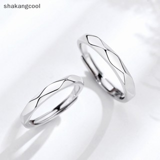 Shakangcool แหวนคู่รัก แบบเปิด รูปสี่เหลี่ยมขนมเปียกปูน สีดํา และสีขาว ปรับได้ เครื่องประดับ สําหรับแฟนสาว ของขวัญวันวาเลน SGL