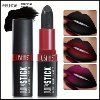 USHAS Hot Mouth Black Lipstick Waterproof Long Lasting Matte Lipstick Makeup Lip Gloss Lip Glaze lip tint -eelhoe