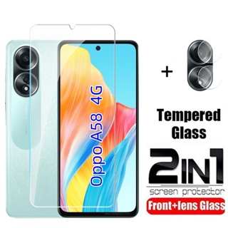 2 IN 1 Screen Protector For Oppo A58 4G A58 A78 NFC 2023 9H HD Full Cover Tempered Glass Protective Front Film For OppoA78 OppoA58 4G 5G Camera Screen Protector Back Lens Film