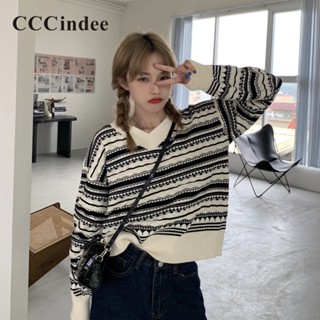 Cccindee ใหม่ เสื้อกันหนาวลําลอง แขนยาว คอวี ทรงหลวม แฟชั่นสําหรับสตรี 2023