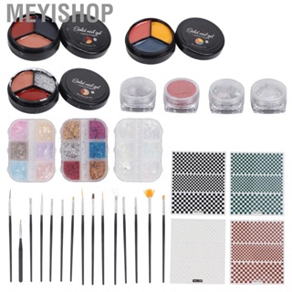 Meyishop Nail Art Brush Set  Tool Kit Glitter Sequins Solid Gel Polish 29pcs for Home Salon Amateur