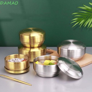 Damao ชามใส่อาหาร มีฉนวนกันความร้อน สีทอง พร้อมฝาปิด สไตล์เกาหลี สําหรับใส่อาหาร