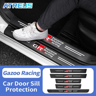 Toyota Gazoo สติกเกอร์​ กันรอยชายบันไดรถยนต์ สติกเกอร์คาร์บอนไฟเบอร์ ป้องกันรอยขีดข่วน สำหรับติดประตูรถยนต์ Toyota Prius Fortuner Corolla Cross CHR Camry Wish Vios Veloz Estima Sienta Yaris Ativ Altis Sienta bZ4X Hiace Hilux Revo