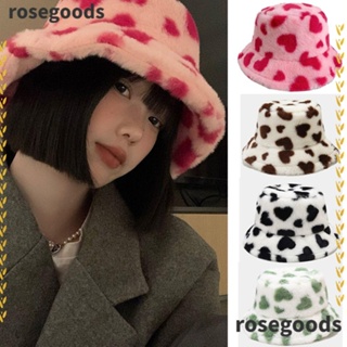 Rosegoods1 หมวกบักเก็ต ผ้ากํามะหยี่ขนนิ่ม แบบหนา ให้ความอบอุ่น ลายหัวใจ สไตล์ชาวประมง แฟชั่นกลางแจ้ง