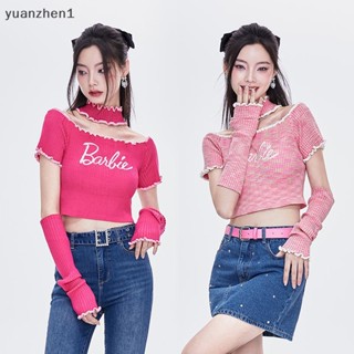 Yuan Y2k เสื้อกันหนาว เสื้อครอป เปิดไหล่ ผ้าถัก สีชมพู สําหรับผู้หญิง ZHN