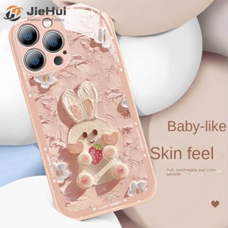 Jiehui เคสโทรศัพท์มือถือกระจกนิรภัย ลายกระต่าย สตรอเบอร์รี่ แฟชั่น สําหรับ iPhone 12 11 Pro Max Plus