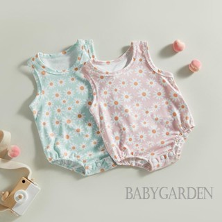 Babygarden-0-18m ชุดรอมเปอร์ แขนกุด คอกลม พิมพ์ลายดอกไม้ ฤดูร้อน บอดี้สูทสั้น สีชมพู / สีฟ้า สําหรับเด็กผู้หญิง