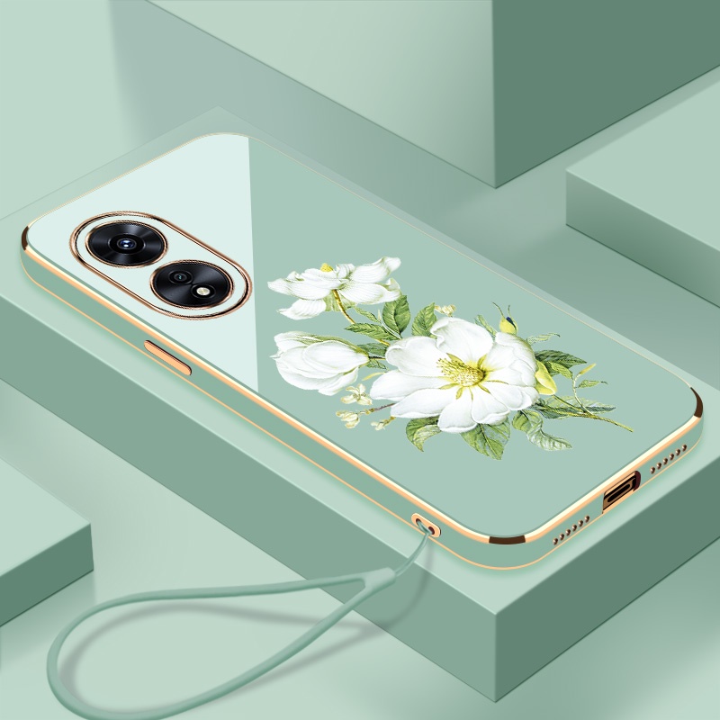 ปลอกjasmine flowe OPPO A17 4G A38 A18 RENO 8Tเคสโทรศัพท์บางเฉียบElectroplating Smoothเคสโทรศัพท์ขอบมุมขวาซิลิโคนกันกระแทกดอกไม้เคสโทรศัพท์