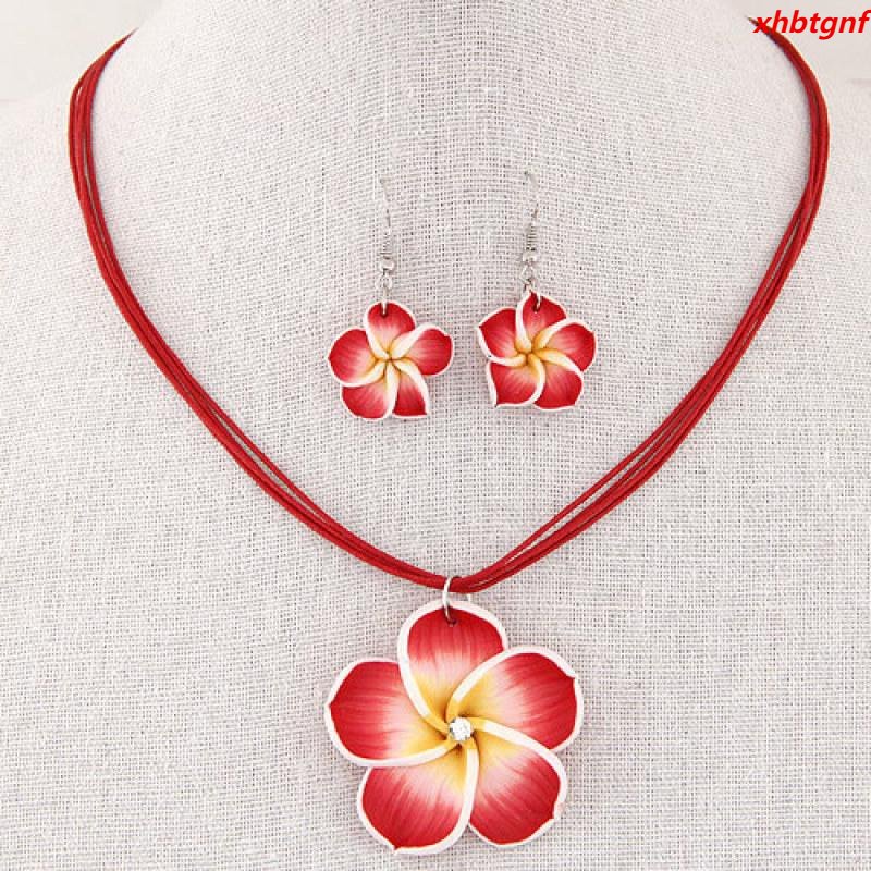 1เซ็ต6สีซัมเมอร์บีชฮาวายดินดอกไม้สร้อยคอต่างหูชุดเครื่องประดับสําหรับผู้หญิงสาว