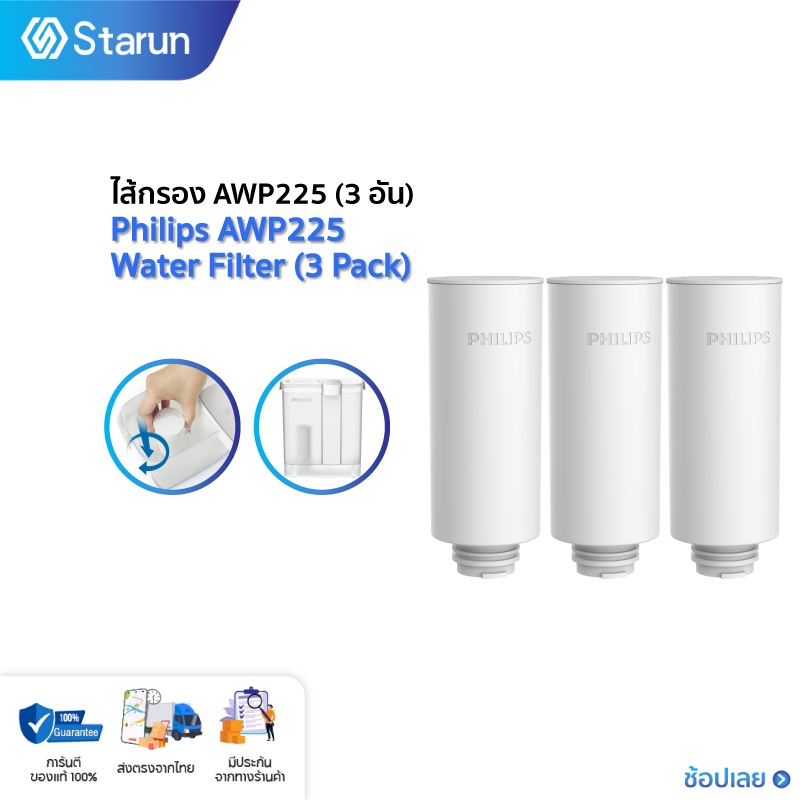 Philips Water เครื่องกรองน้ำ ไส้กรอง รุ่น AWP225（3pack）Water Purifier Filter สำหรับเครื่องกรองน้ำรุ่