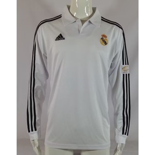 เสื้อกีฬาแขนยาว ลายทีมชาติฟุตบอล Real Madrid 01-02 ชุดเหย้า สไตล์เรโทร แห้งเร็ว สําหรับผู้ชาย ไซซ์ S-XXL