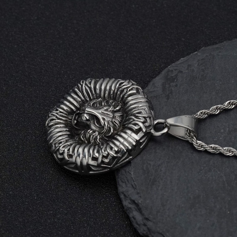[Z H Jewelry] เครื่องประดับ วินเทจ ฮิปฮอป หกเหลี่ยม สิงโต จี้ ผู้ชายและผู้หญิง แฟชั่น สเตนเลส สร้อยคอ พังก์ ปาร์ตี้ ร็อค ไทเทเนียม เหล็ก เครื่องประดับ อุปกรณ์เสริม
