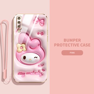 เคสโทรศัพท์มือถือ ซิลิโคนนิ่ม TPU ลายการ์ตูนกระต่าย ไดโนเสาร์ 3D พร้อมสายคล้อง สําหรับ Samsung Galaxy A7 2018 A750