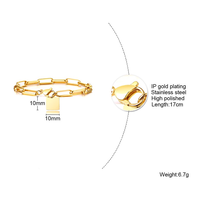 สไตล์ใหม่ สร้อยข้อมือโซ่ สเตนเลส 18K ทรงเรขาคณิต สีทอง ซ้อนกัน เรียบง่าย แฟชั่น