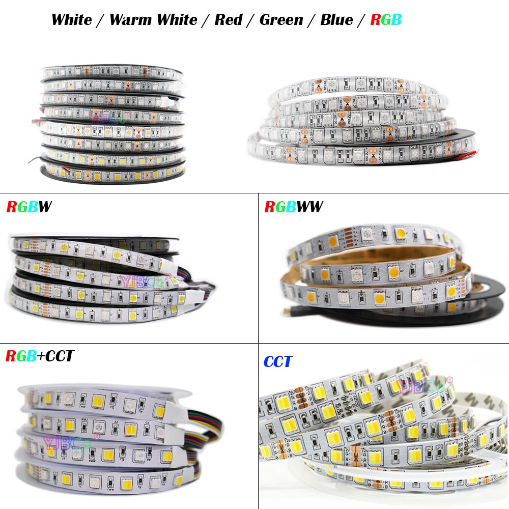 แถบไฟ LED 60 ดวง 12V 24V 5 เมตร 5050 CCT สีขาว สีวอร์มไวท์ แดง เขียว น้ําเงิน RGB RGBW RGBWW RGBCCT ยืดหยุ่น