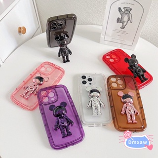 เคสโทรศัพท์มือถือแบบนิ่ม TPU ใส กันกระแทก ลายหมีรัก 3D พร้อมที่ตั้งวาง เรียบง่าย สําหรับ OPPO Reno 8Z 7Z 6Z 5Z A96 A95 A94 5G 8 7 Lite A96 A76 A36 4G