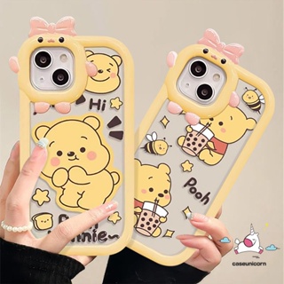 เคสโทรศัพท์มือถือ ลายการ์ตูนหมีพูห์ 3D ประดับโบว์ สําหรับ Redmi 10C 10A A1 9T A1+ 10 9C 9 9A POCO M3 X3 Pro NFC Note 11s 10s 11 Pro+ 9 8 10 Pro Mi 11 Lite เคสนิ่ม