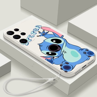 เคสโทรศัพท์มือถือ Tpu นิ่ม ลายการ์ตูน Stitch สีฟ้า พร้อมสายคล้อง สําหรับ Samsung Galaxy S22 Plus S20 Plus S21 Ultra S22 S20 FE S21 Plus