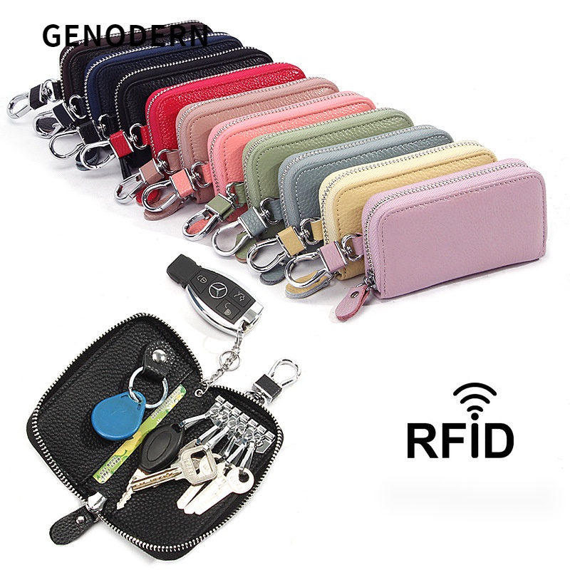 Genodern เคสกุญแจรถยนต์ หนังวัวแท้ ชั้นแรก อเนกประสงค์ มีซิป
