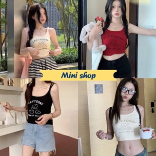 Mini shop🌸พร้อมส่ง🌸 (18009) เสื้อสายเดี่ยวไหมพรม ดีเทล2สายน่ารักใส่สบายมาก -C