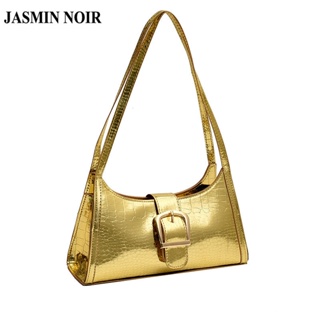 Jasmin NOIR สิทธิบัตร หนังจระเข้ ลายหนังจระเข้ กระเป๋าสะพายไหล่ผู้หญิง เกาหลี ล็อก กระเป๋าถือ กระเป๋าสะพายข้าง ขนาดเล็ก ครึ่งดวงจันทร์