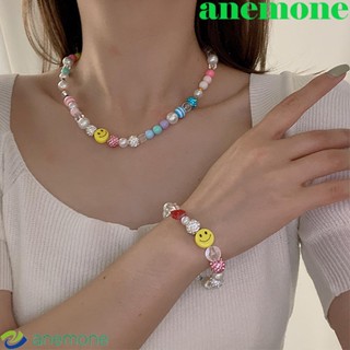 Anemone สร้อยข้อมือสร้อยข้อมือสายโซ่ประดับมุกหน้ายิ้มแฟชั่นสําหรับผู้หญิง