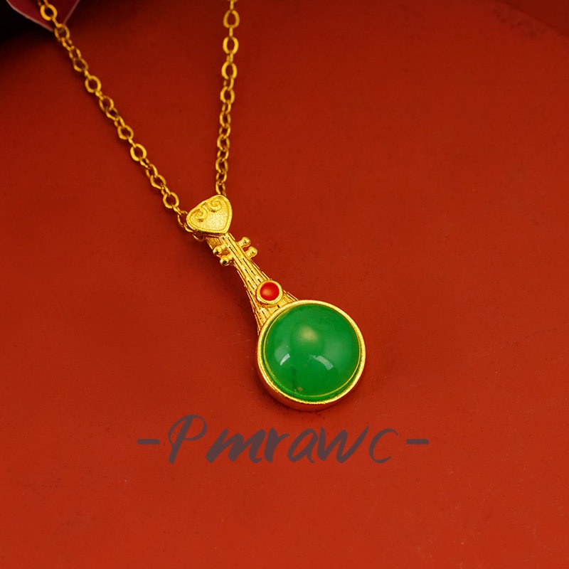 Pmrwc | โบราณ Gold Craft Palace สไตล์ Pipa เลียนแบบ Chalcedony สร้อยคอ FS1323