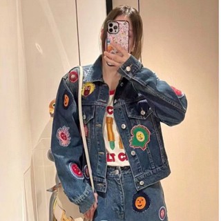 ♥ เช็คสินค้าก่อนสั่ง LV X YK FACES PATCHES DENIM JACKET แจ็คเก็ต เสื้อยีนส์ ปักลาย น่ารักมาก สวยเท่ห์ ชนช็อป หลุยส์