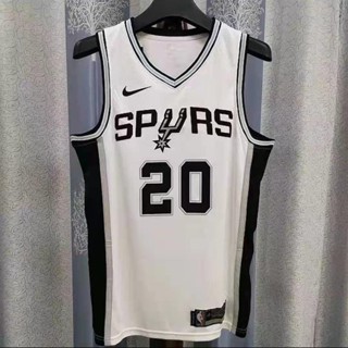 เสื้อกีฬาบาสเก็ตบอล NBA SanAntonio Spurs ของแท้ สําหรับผู้ชาย #20 เสื้อกีฬาแขนสั้น ลายทีม Manu Ginōbili สีขาว สไตล์เรโทร