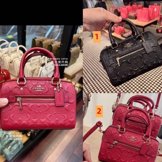 Coach CC944 Mini ROWAN กระเป๋าถือผู้หญิง กระเป๋าสะพาย กระเป๋าบอสตัน ลวดลายนูน กระเป๋าข้างมีซิป 944