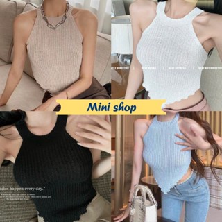 Mini shop🌸พร้อมส่ง🌸 (M5120) เสื้อสายเดี่ยวไหมพรม ปลายสามเหลี่ยมนิ่มใส่สบายคิ้วๆ -C