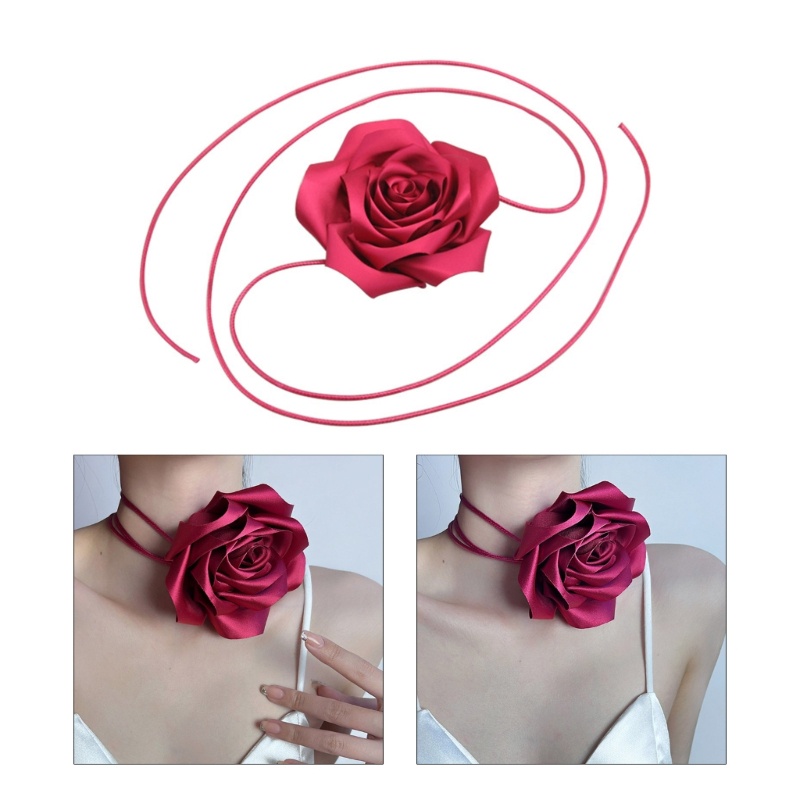 Flov4 Big Rose ดอกไม้ Choker สร้อยคอ Vintage คอแฟชั่นสร้อยคออารมณ์ยาวสร้อยคอ Body Ch