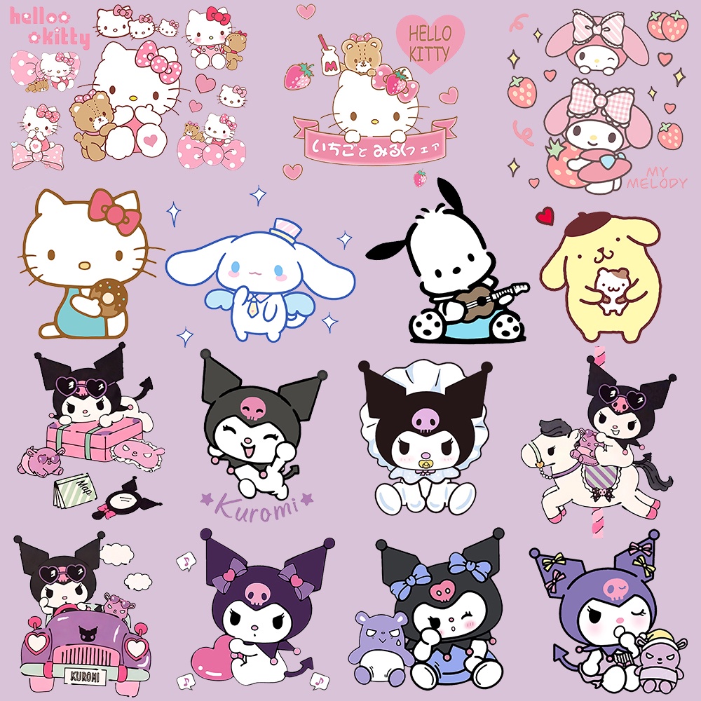 แผ่นแพทช์ความร้อน ลายการ์ตูน Kuromi Cinnamoroll DIY สําหรับติดตกแต่งเสื้อผ้า