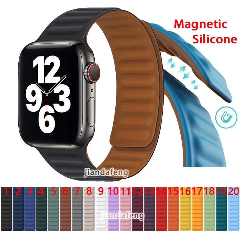 สายซิลิโคนแม่เหล็ก กีฬา กันน้ำ สำหรับ Apple Watch Series 11 10 9 8 7 SE 6 5 4 3 Ultra iWatch ขนาด 40มม. 44มม. 46มม. 41มม. 45มม. 49มม.