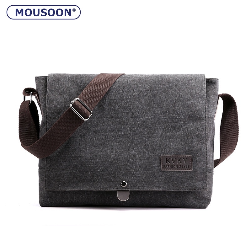 Mousoon กระเป๋าผ้าใบผู้ชาย Messenger กระเป๋าสะพายไหล่น้ําหนักเบาแนวโน้มแฟชั่น