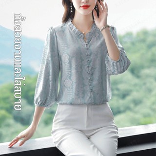 ZZZ เสื้อผ้าไหมสไตล์โบฮีเมียน สีเทา ทรงกว้าง ปกคลุมท้อง