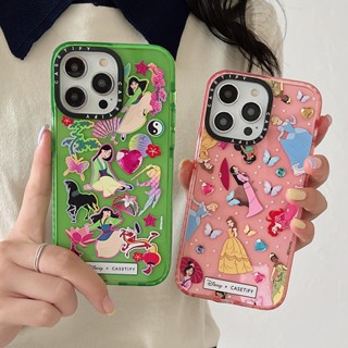 Casetify เคสโทรศัพท์มือถืออะคริลิคใส แบบแข็ง กันกระแทก ลายสติกเกอร์เจ้าหญิงมู่หลาน สีชมพู สําหรับ iPhone14 13 12 11 Pro Max