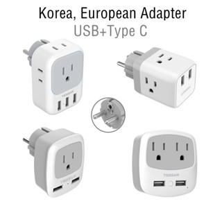 TESSAN อะแดปเตอร์ปลั๊ก จากเกาหลี ไทย ไปเกาหลี ยุโรป พร้อมอะแดปเตอร์ USB Type C เหมาะสําหรับเกาหลี อินโดนีเซีย เยอรมนี ฝรั่งเศส สเปน รัสเซีย