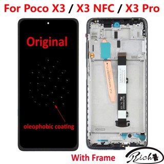 ของแท้ 100% แผงหน้าจอสัมผัส LCD ดิจิทัล พร้อมกรอบเซนเซอร์กระจก สําหรับ Xiaomi Poco X3 NFC X3 Pro