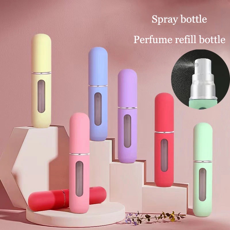 ขวดสเปรย์น้ําหอมเปล่า เติมได้ ขนาดเล็ก 5 มล. แบบพกพา สีแคนดี้ รีไซเคิลได้ สําหรับเดินทาง