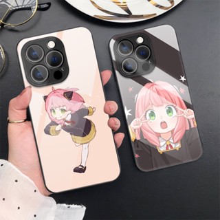 เคสโทรศัพท์มือถือกระจกนิรภัย แบบแข็ง ป้องกันกล้อง ลาย Spy×Family Anya สําหรับ iPhone 14 Pro Max 13 12 11 X XR Xs 7 8 SE 2020