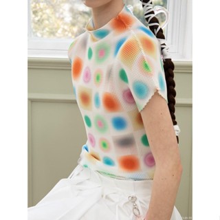 Psychedelic เสื้อยืดแขนสั้น คอเต่า พิมพ์ลายจุด สําหรับผู้หญิง 2023-05-19