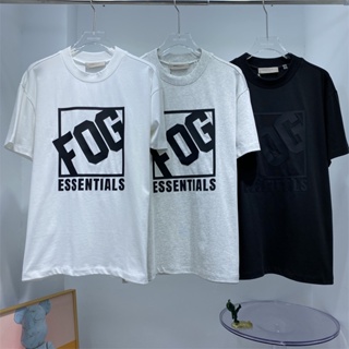 เสื้อยืดคอกลม แขนสั้น ผ้าฝ้าย พิมพ์ลายตัวอักษร FOG สีดํา สไตล์สตรีท แฟชั่นสําหรับผู้ชาย และผู้หญิง