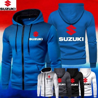 เสื้อแจ็กเก็ตลําลอง มีฮู้ด แต่งซิป ลายโลโก้รถยนต์ Suzuki GSXR แฟชั่นฤดูใบไม้ร่วง และฤดูหนาว สําหรับผู้ชาย