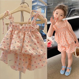 PRETTY BABY🧸พร้อมส่ง🧸ชุดเซ็ท2ชิ้นเด็กผู้หญิง เสื้อสายเดี่ยว+กางเกง ชุดเซ็ทเด็กผู้หญิง(763)
