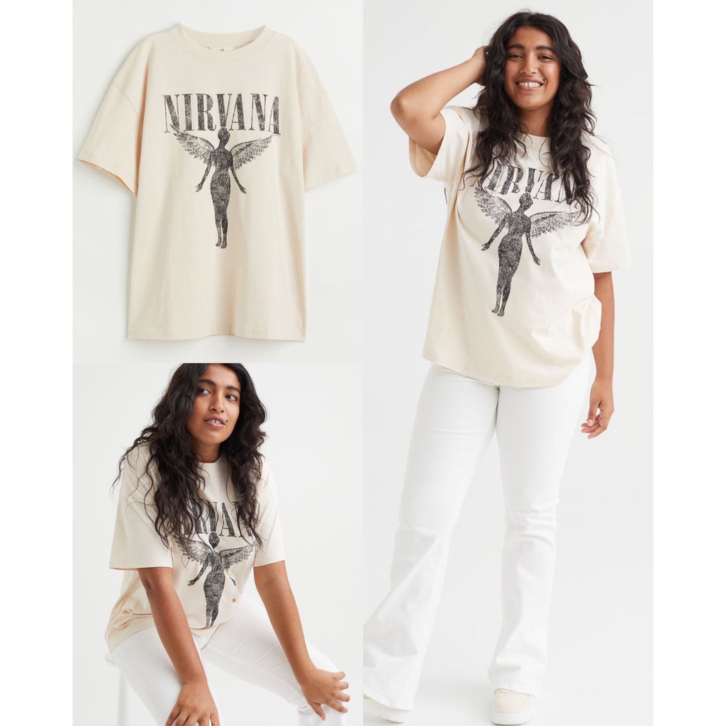 H&m Nirvana เสื้อยืดพิมพ์ลายขนาดใหญ่//outlet//