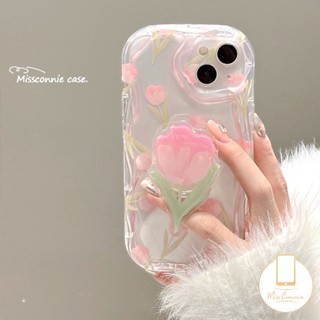 เคสโทรศัพท์มือถือ ขอบโค้ง ลายดอกไม้ ดอกทิวลิป 3D พร้อมขาตั้ง สําหรับ Samsung A14 A12 A13 A04s A24 A30 A20s A52s A04 A50s A30s A03s A20 A31 A50 A10s A21s A23 A52 A32 A51 A11 A03