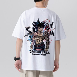 【ใหม่】Dragon Ball Design Tshirt For Men Cotton Oversize Front And Back Print Shirt Black Tees Top