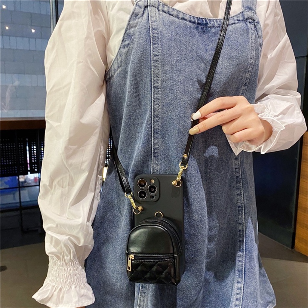หรูหราcrossbody Lanyardสร้อยคอสายคล้อง Latticeผู้ถือบัตรกระเป๋าใส่เหรียญสําหรับiPhone 11 12 13 14 15 Pro Max X XS XR Max Cover